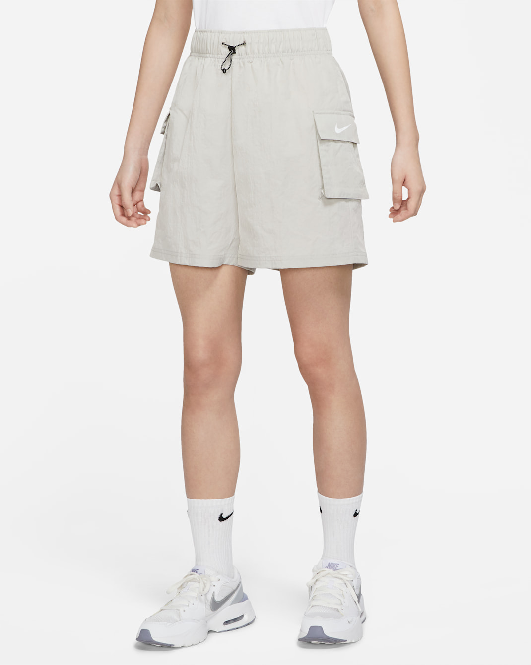 Nike Sportswear Essential 女款梭織高腰短褲 - Light Iron Ore/白色