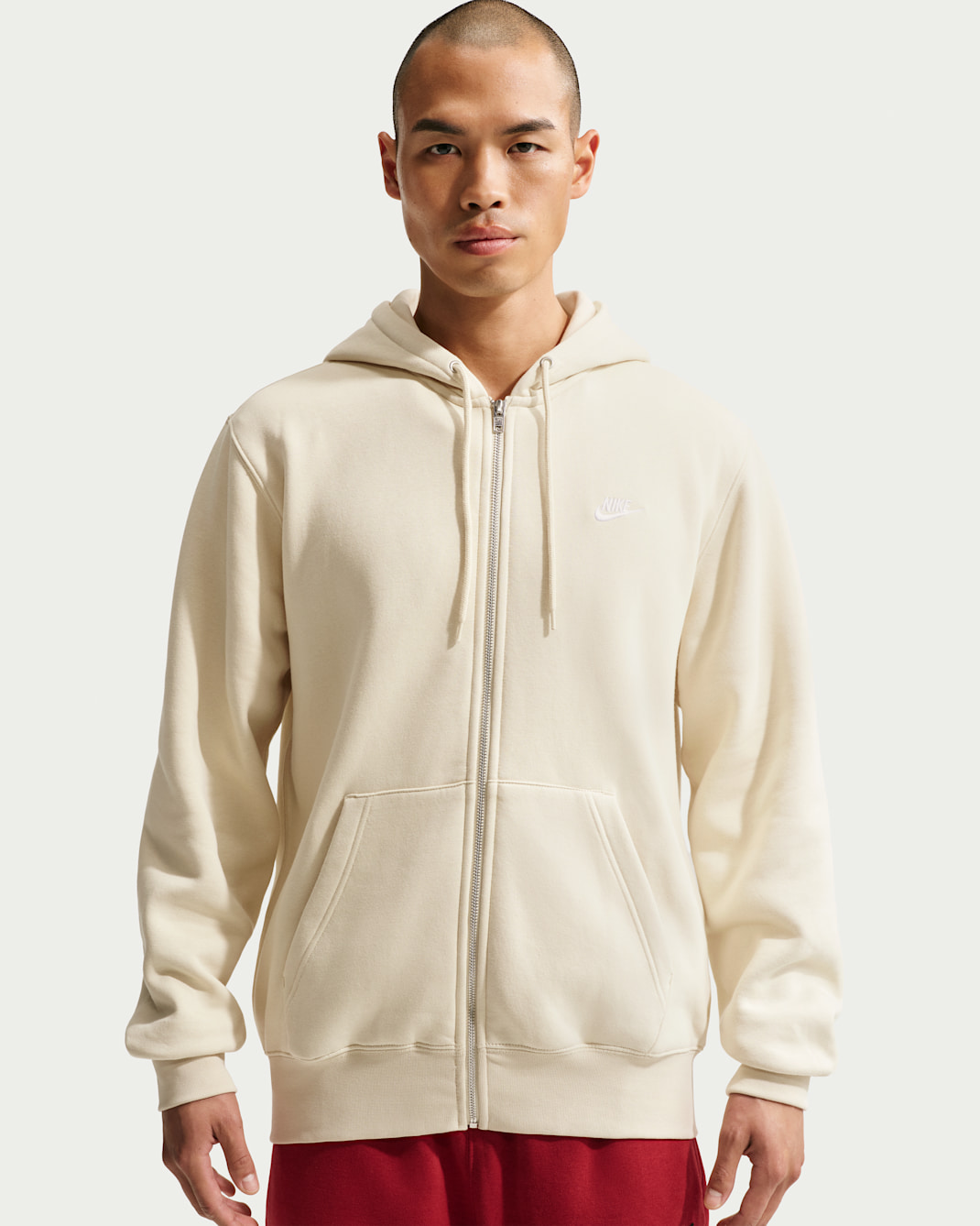 Nike Club Men's Full-Zip Fleece Hoodie - Light Khaki/Light Khaki/White