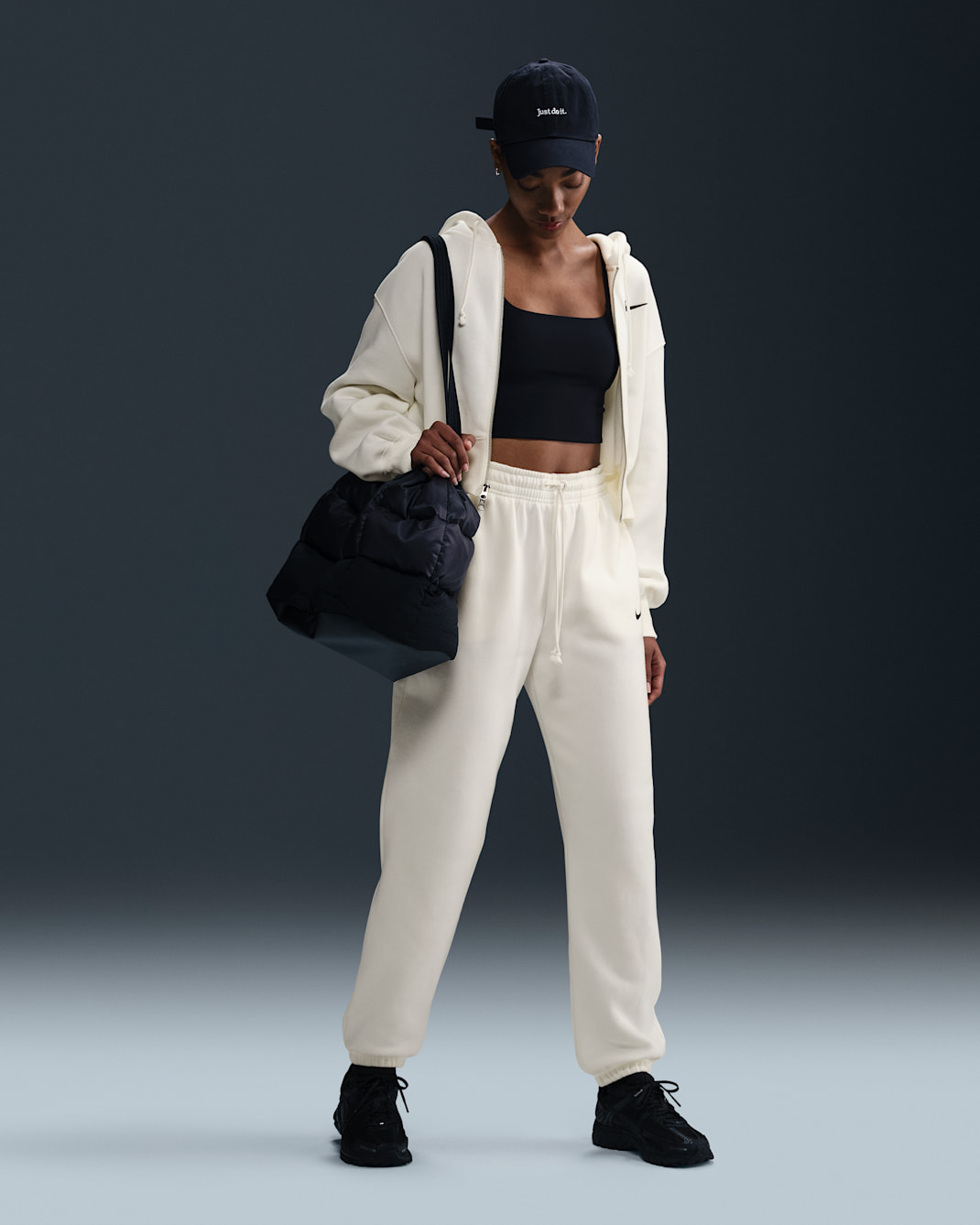 Pants de entrenamiento oversized de tiro alto para mujer Nike Sportswear Phoenix Fleece - Vela/Negro