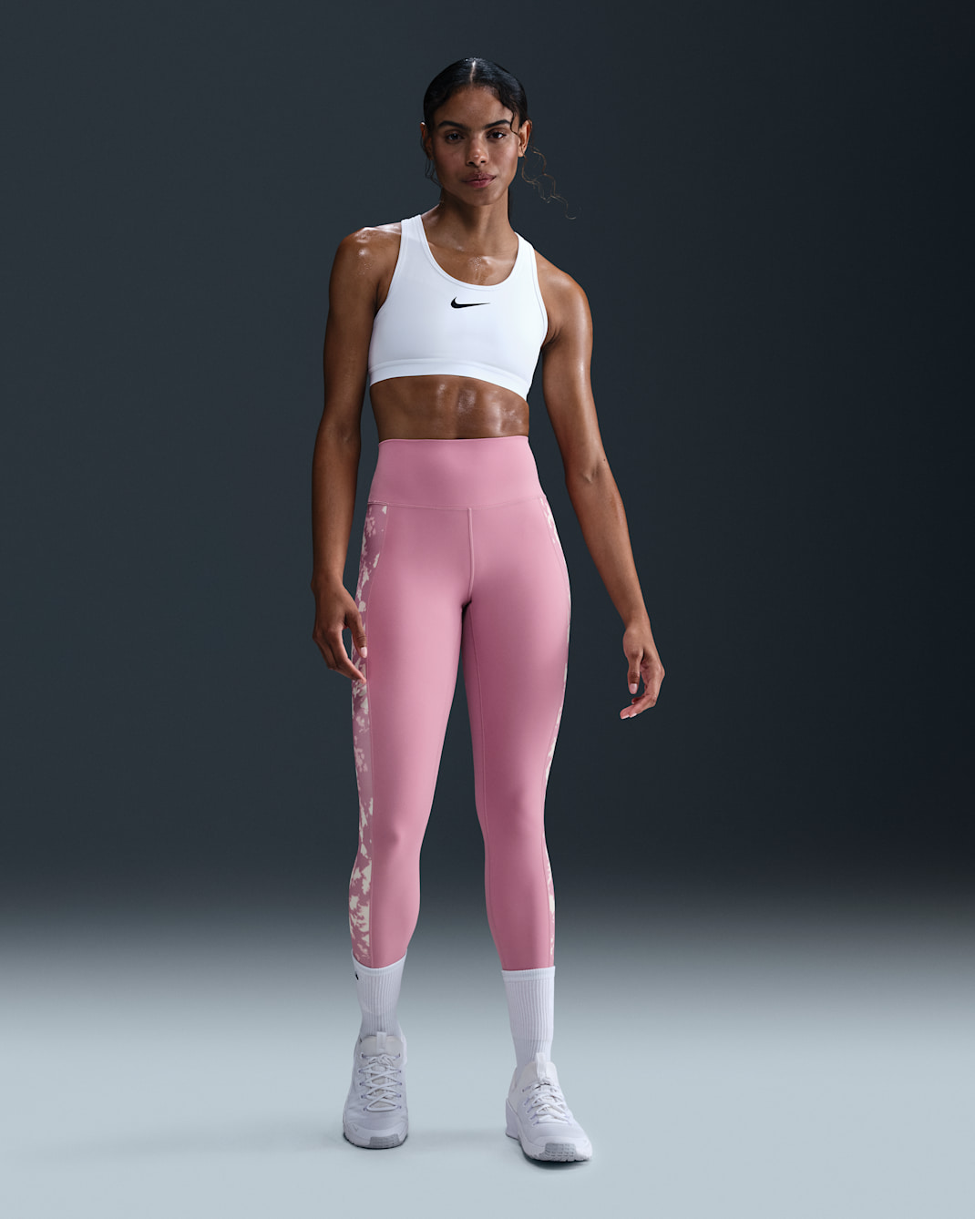 Leggings estampados de tiro alto de 7/8 para mujer Nike One - Rosa elemental/Rosa elemental/Negro