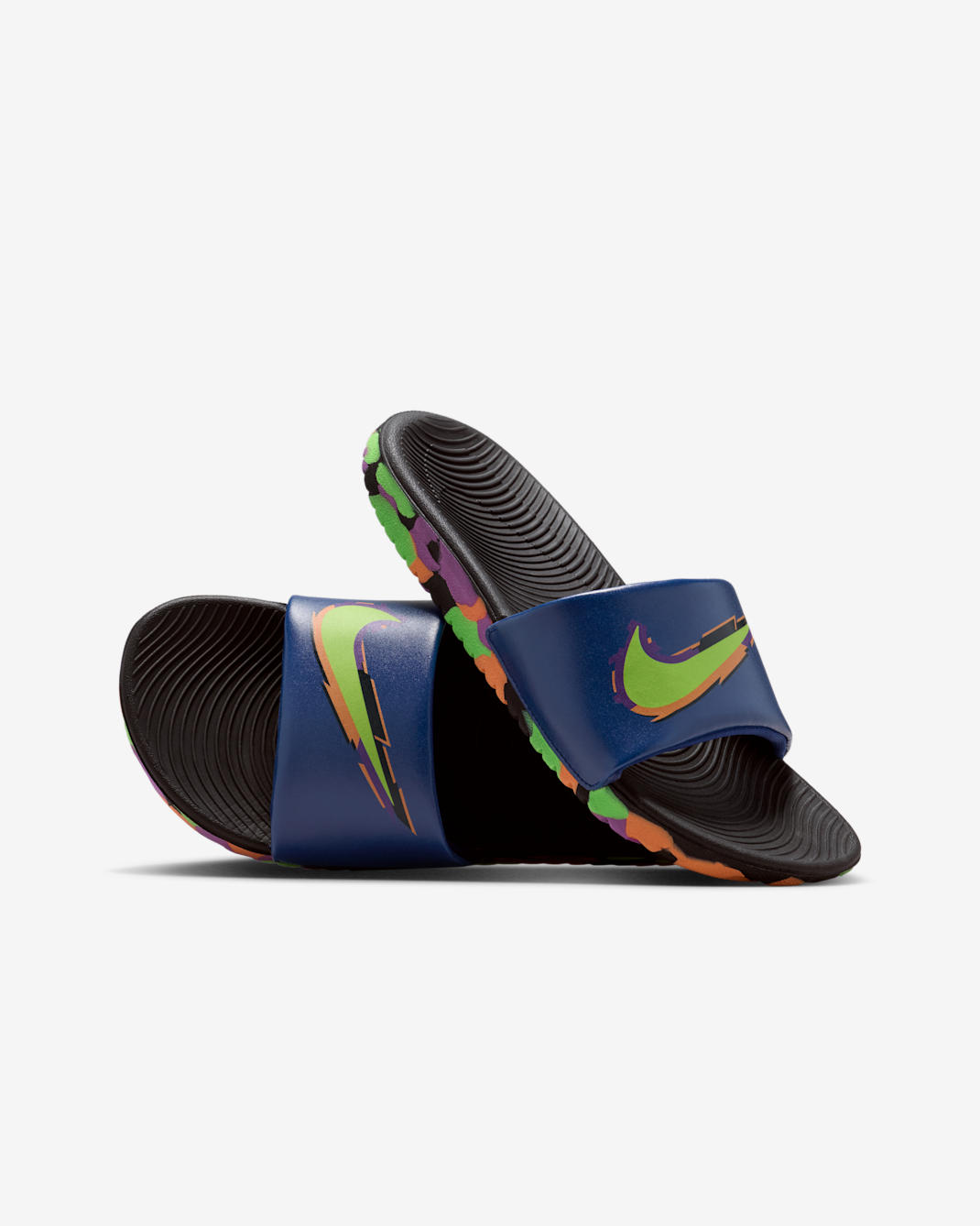 나이키 카와 SE 리틀키즈/주니어 슬라이드 - 블랙/블루 보이드/마라케시/그린 스트라이크
