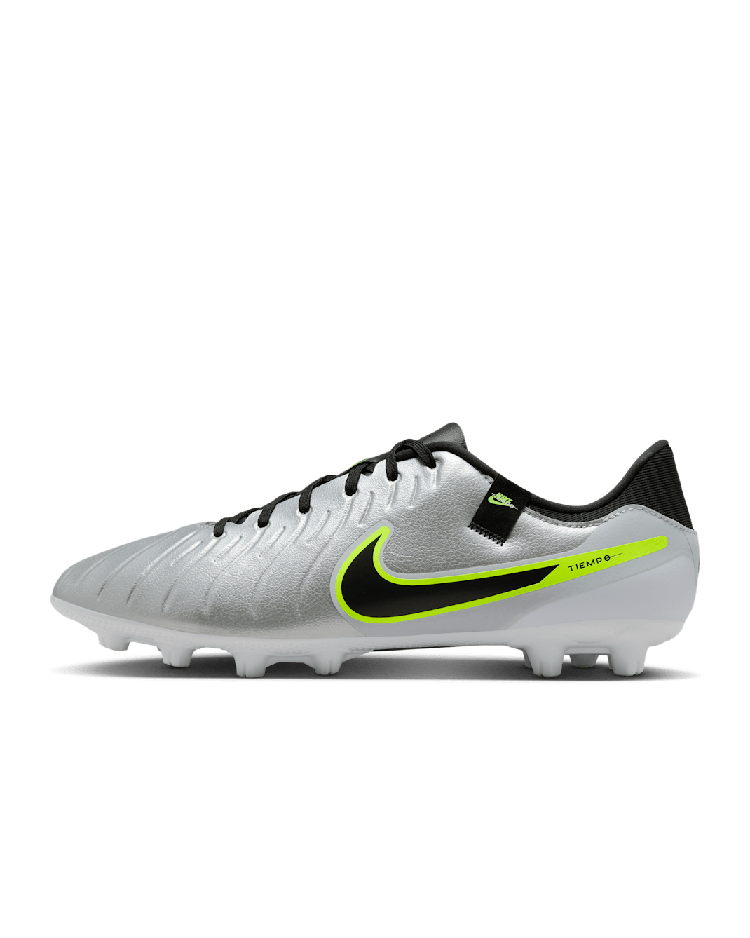 Nike Tiempo Legend 10 Academy Hard-Ground Low-Top Soccer Cleats - Metallic Silver/Volt/Black