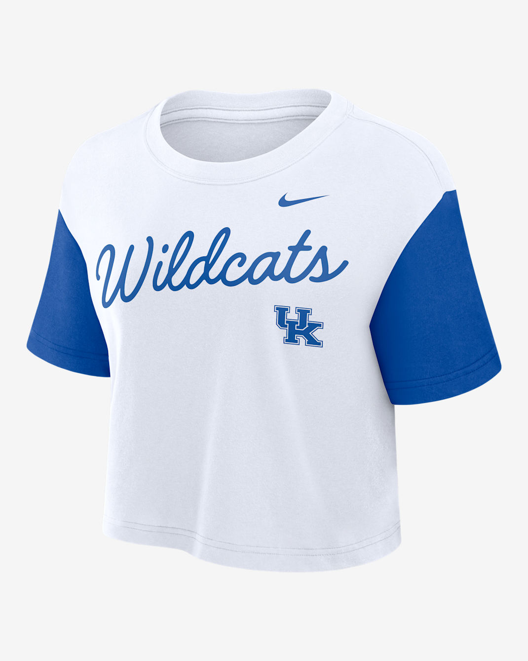 Playera universitaria Nike Dri-FIT cropped para mujer Kentucky Script - Blanco
