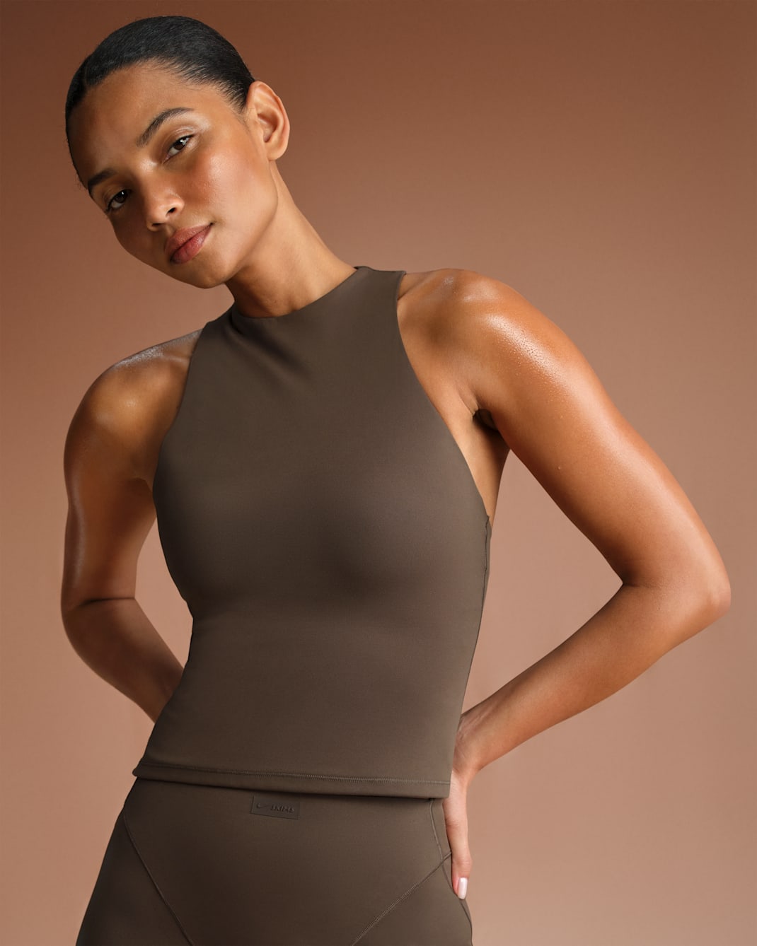 NikeSKIMS Matte Women's Mock-Neck Racerback Tank Top - NSKM Dark Sepia