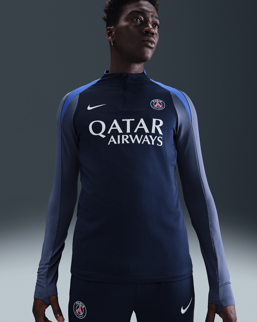 Paris Saint-Germain Strike Nike Dri-FIT-fodboldtræningstrøje til mænd - Midnight Navy/Diffused Blue/Hyper Royal/hvid
