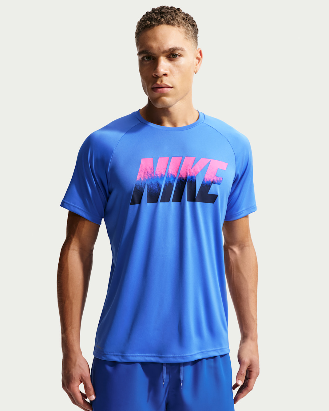 나이키 스윔 하이드로가드 남성 드라이 핏 UV 반팔 탑 - 블루 크리스털/핑크 글로우/미드나이트 네이비/미드나이트 네이비