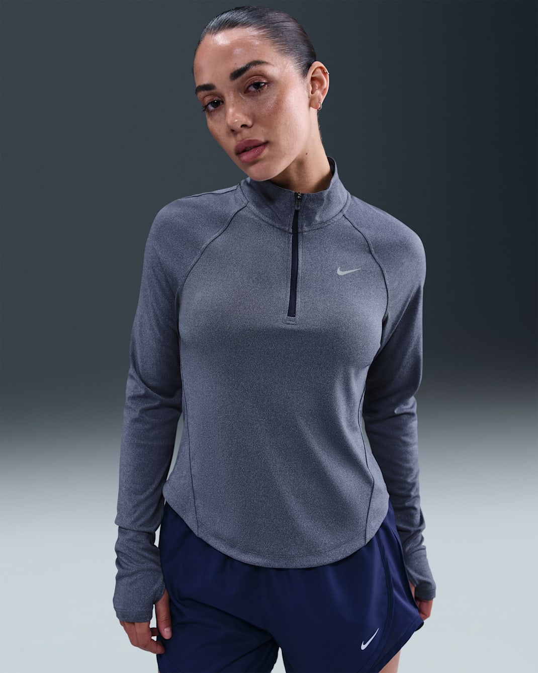 Nike Tempo Dri-FIT hardlooptop met korte rits voor dames - Midnight Navy/Heather