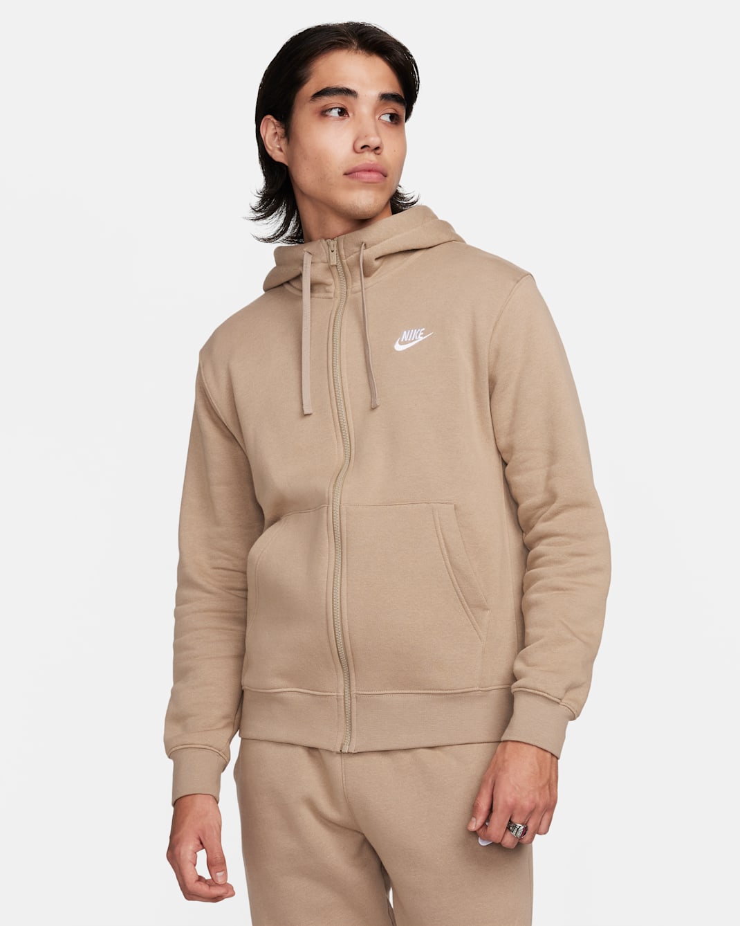 Nike Sportswear Club Fleece Herren-Hoodie mit durchgehendem Reißverschluss - Khaki/Khaki/Weiß