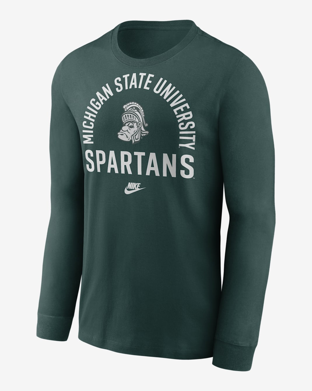 Playera de manga larga universitaria Nike para hombre Michigan State Legacy Arched Logo - Verde