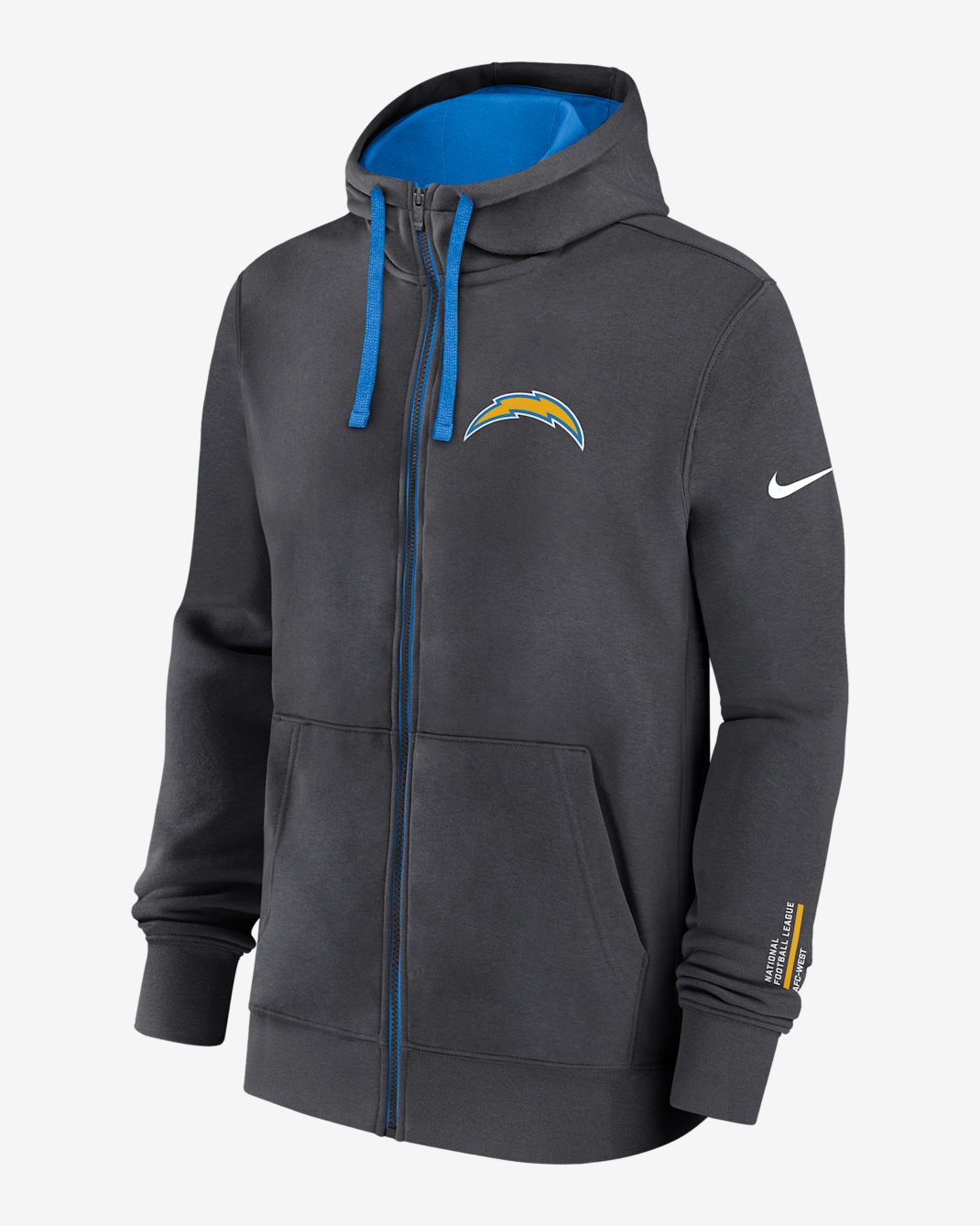 Los Angeles Chargers Playbook Page Club Men's Nike NFL Full-Zip Hoodie - Anthracite