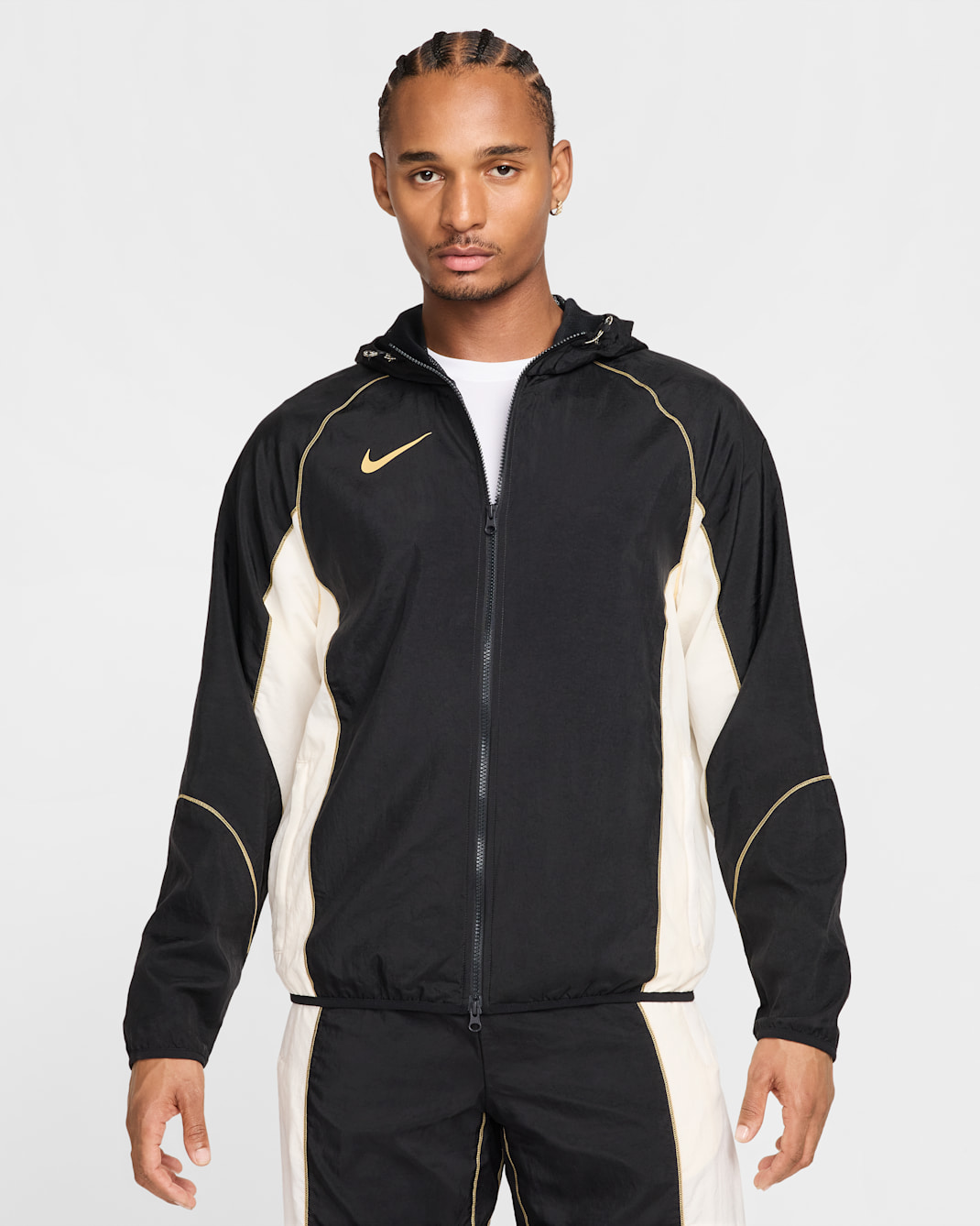 Nike Strike+ Men's Water-Repellent Hooded Soccer Jacket - Black/Pale Ivory/Jersey Gold/Jersey Gold