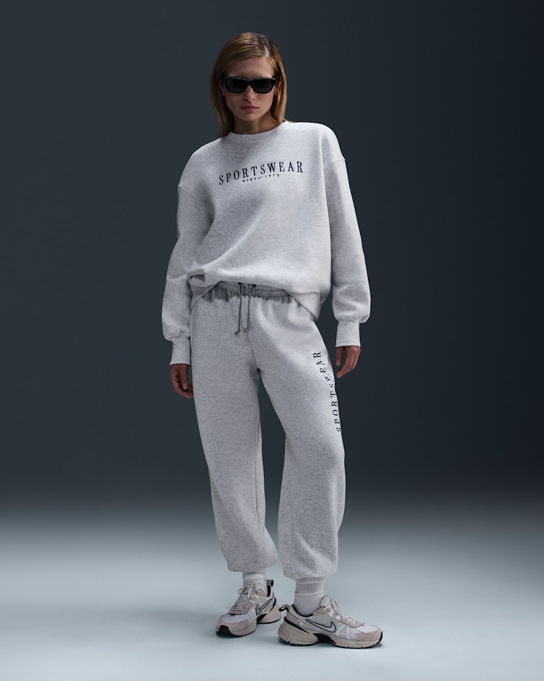 Nike Sportswear Phoenix Fleece Women's High-Waisted Oversized Sweatpants - Birch Heather/Deep Royal Blue