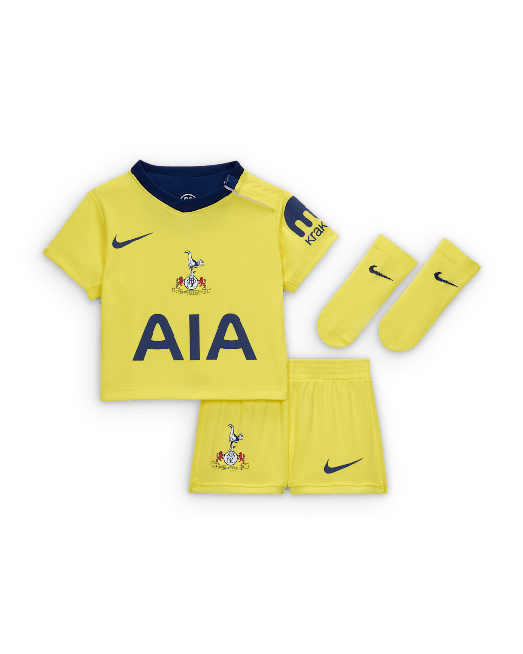 Tottenham Hotspur 2025/26 Stadium Third Baby/Toddler Nike Total 90 Football Replica 3-Piece Kit - Dynamic Yellow/Blue Void/Pacific Blue/Blue Void