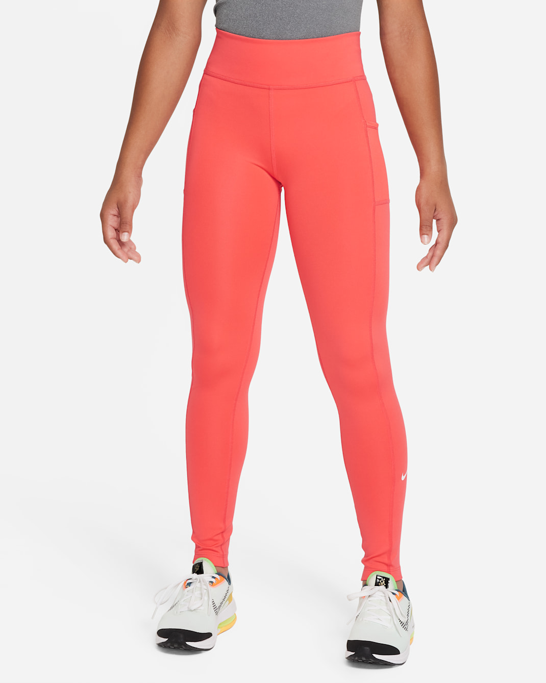 Nike Dri-FIT One Big Kids' (Girls') Leggings with Pockets - Ember Glow/White