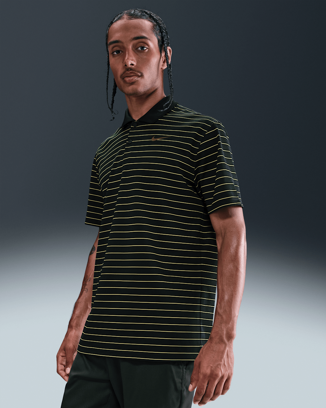 Ανδρική ριγέ μπλούζα πόλο για γκολφ Nike Dri-FIT Victory - Night Forest/Olive Flak