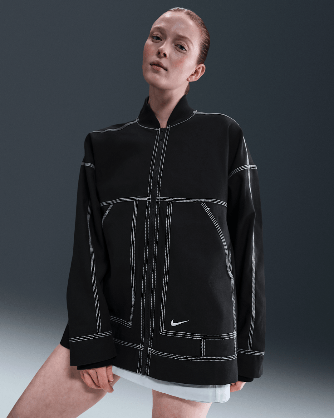 Nike Sportswear Women's Oversized Graphic Cargo Jacket - Black/Summit White