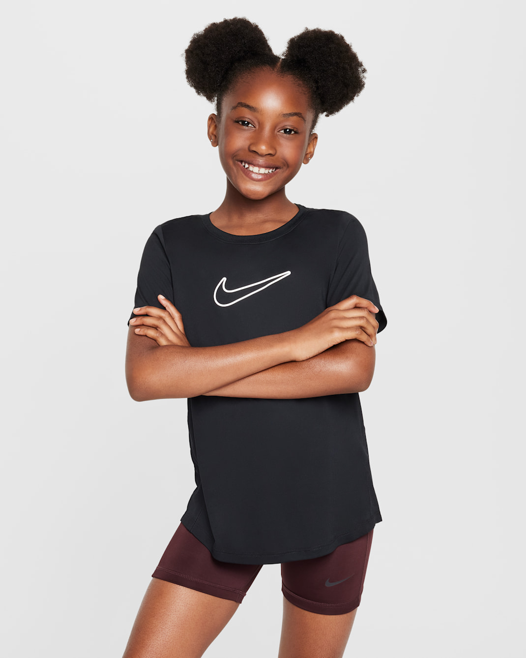 Nike One Fitted Big Kids' (Girls') Dri-FIT Short-Sleeve Top - Black/White