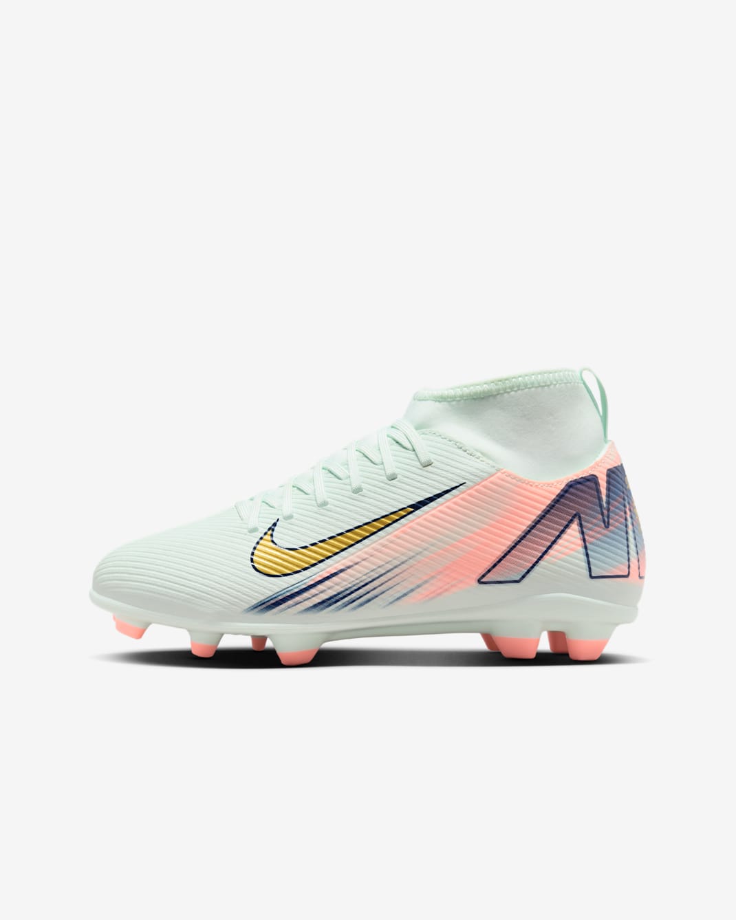 Nike Jr. Superfly 10 Club Mercurial Dream Speed Older Kids' MG High-Top Football Boot - Barely Green/Crimson Pulse/Metallic Gold Coin