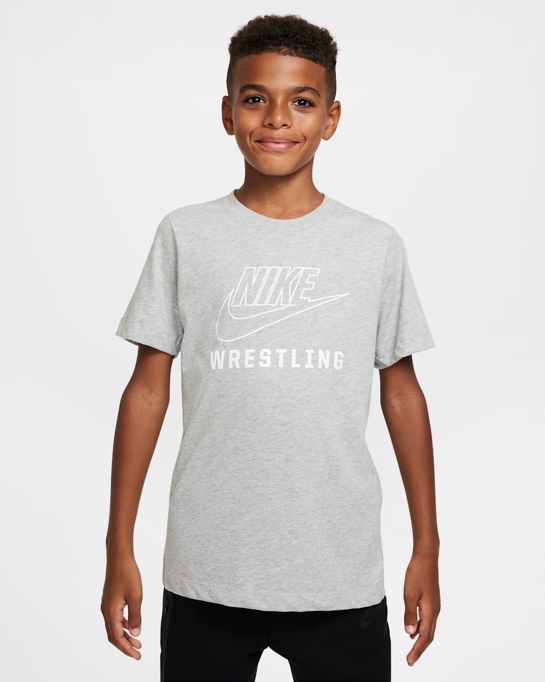 Playera de lucha para niños talla grande Nike Swoosh - Gris oscuro jaspeado