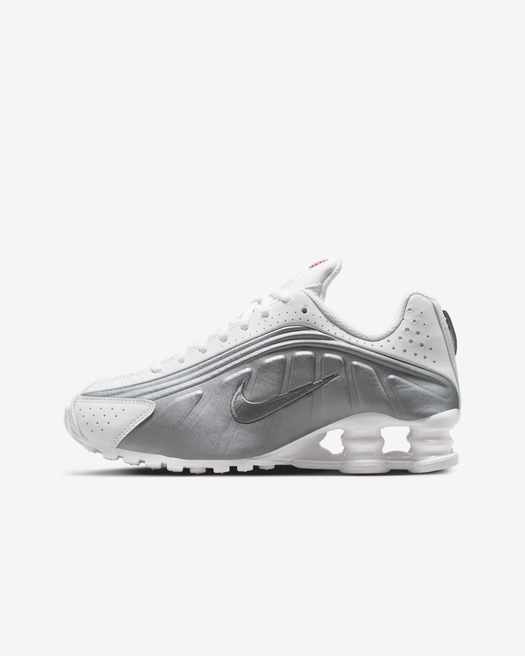 Nike Shox R4 Older Kids' Shoes - White/White/Bright Crimson/Metallic Silver