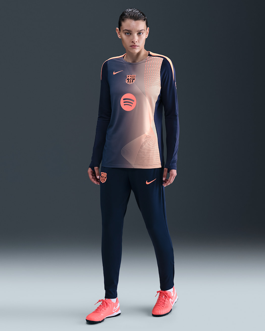 F.C. Barcelona Strike Third Women's Nike Dri-FIT Total 90 Football Knit Pants - Midnight Navy/Bright Mango/Bright Mango