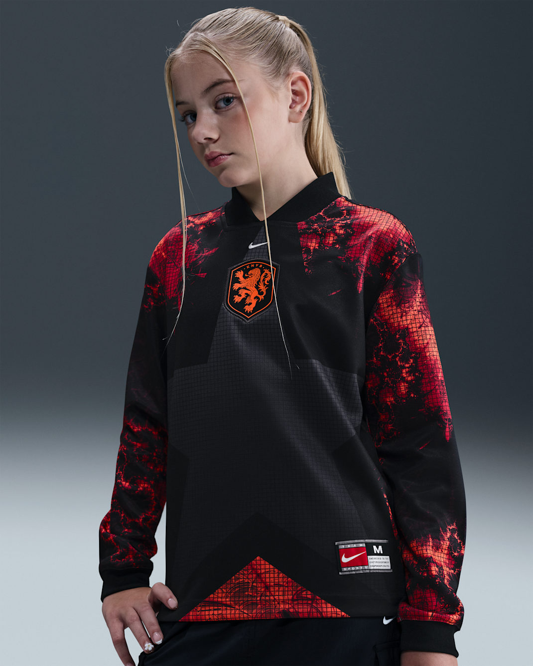 Niederlande Goalkeeper Nike Dri-FIT Fußballtrikot (ältere Kinder) - Schwarz/Hyper Crimson/Weiß