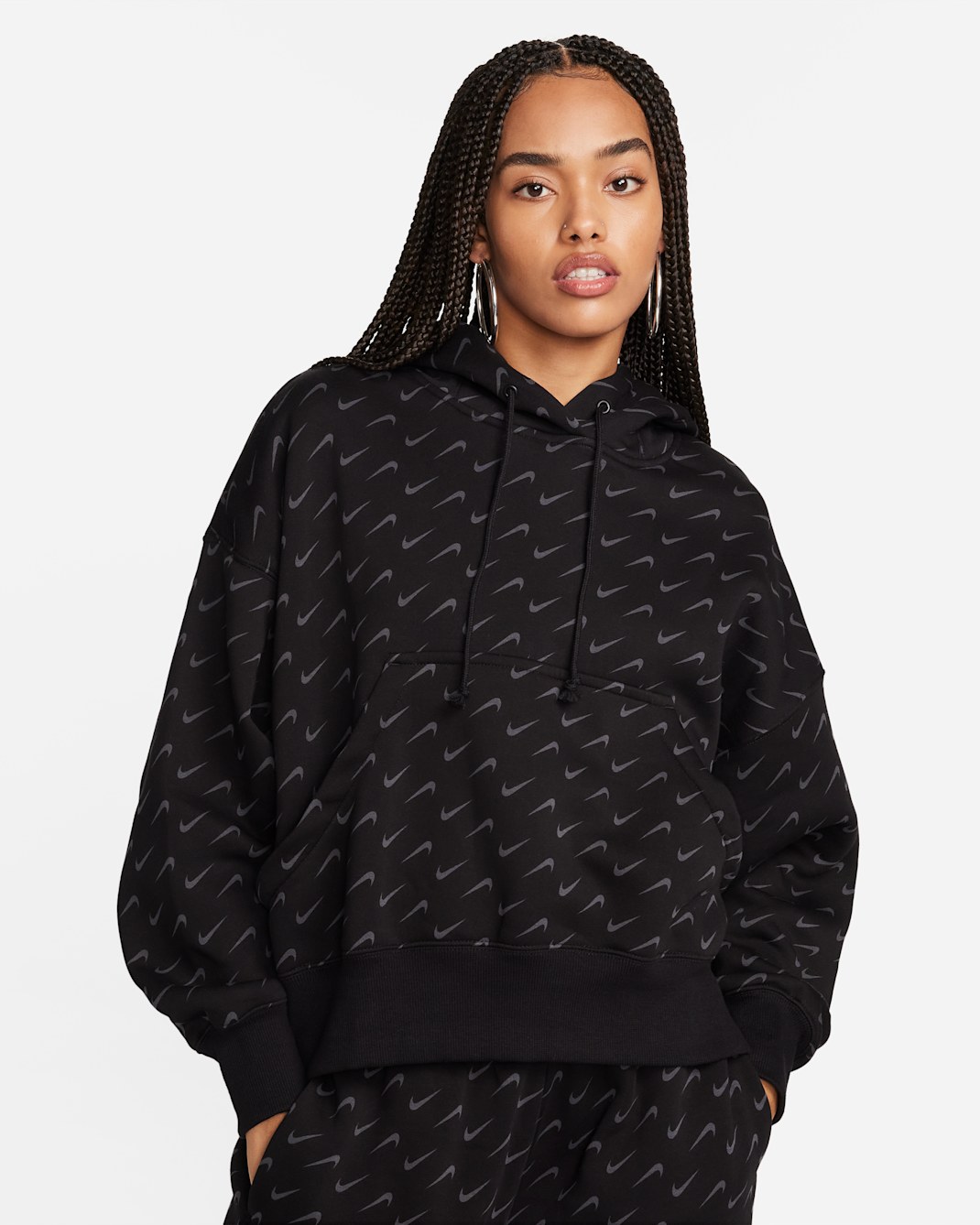 Nike Sportswear Phoenix Fleece Women's Over-Oversized Printed Hoodie - Black
