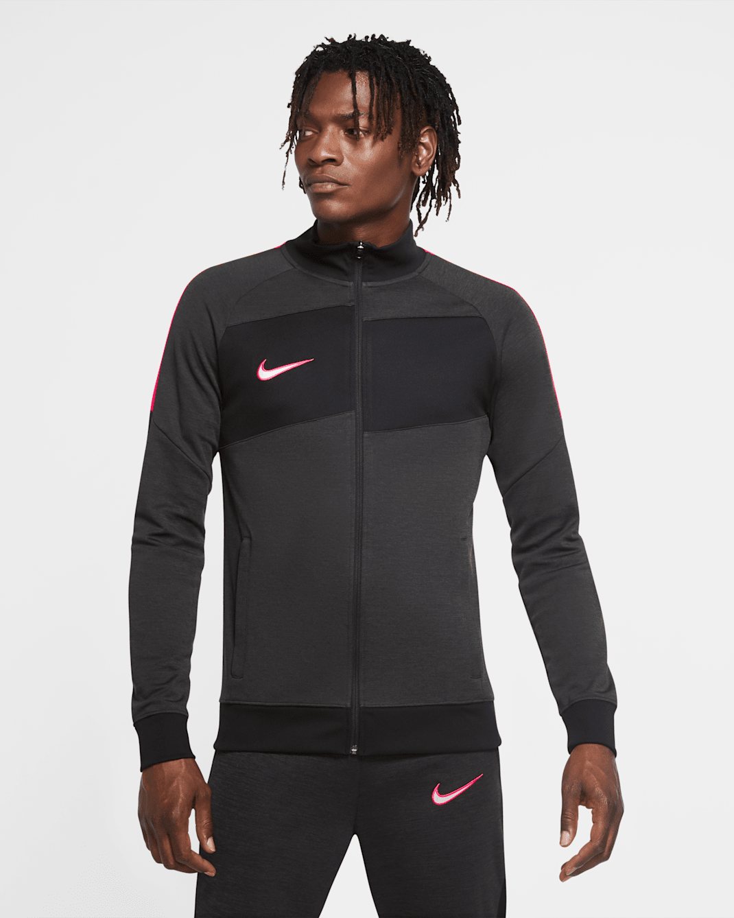 Nike Dri-FIT Academy Men's Knit Football Track Jacket - Dark Smoke Grey/Heather/Hyper Pink/Hyper Pink