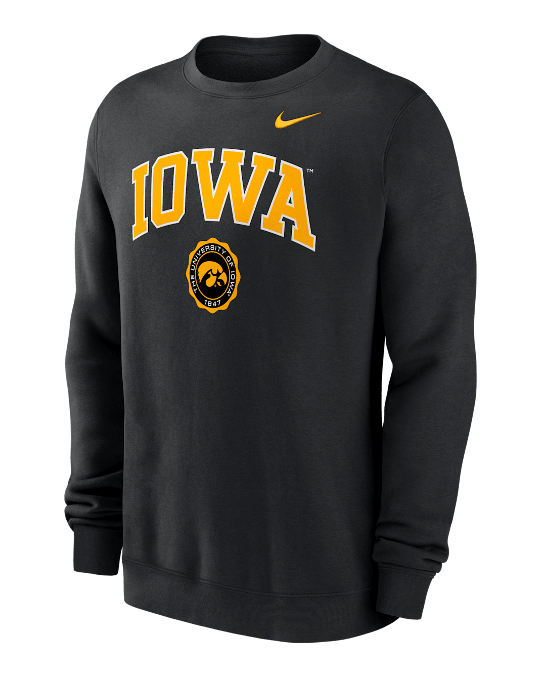 Iowa Hawkeyes Arched Seal Men's Nike College Pullover Crew - Black