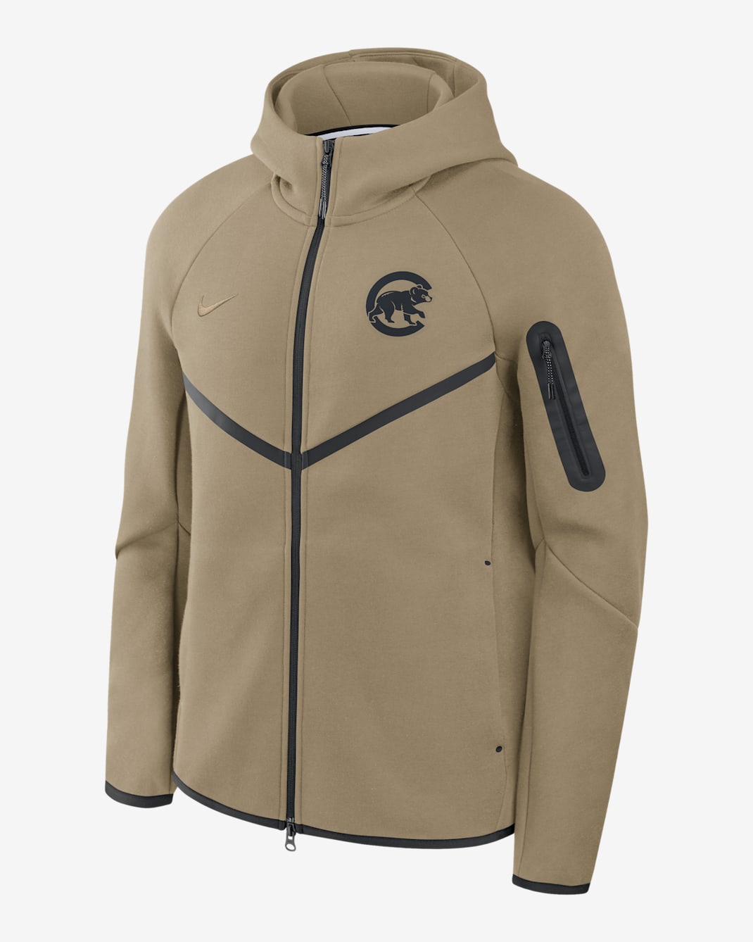 Chicago Cubs Tech Fleece Windrunner Men's Nike MLB Full-Zip Hooded Jacket - Neutral Olive