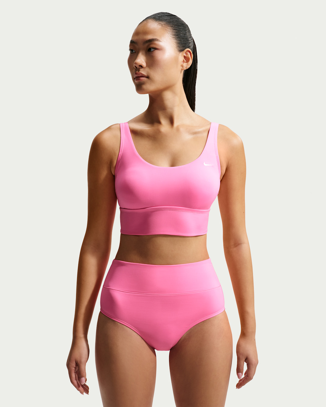 Midkini con cuello en forma de U para mujer Nike Swim - Rosa resplandor/Blanco