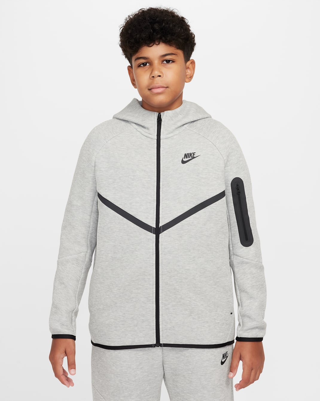 Bluza z kapturem i zamkiem na całej długości dla dużych dzieci Nike Sportswear Tech Fleece (szersze rozmiary) - Dark Grey Heather/Dark Grey Heather/Czerń/Czerń