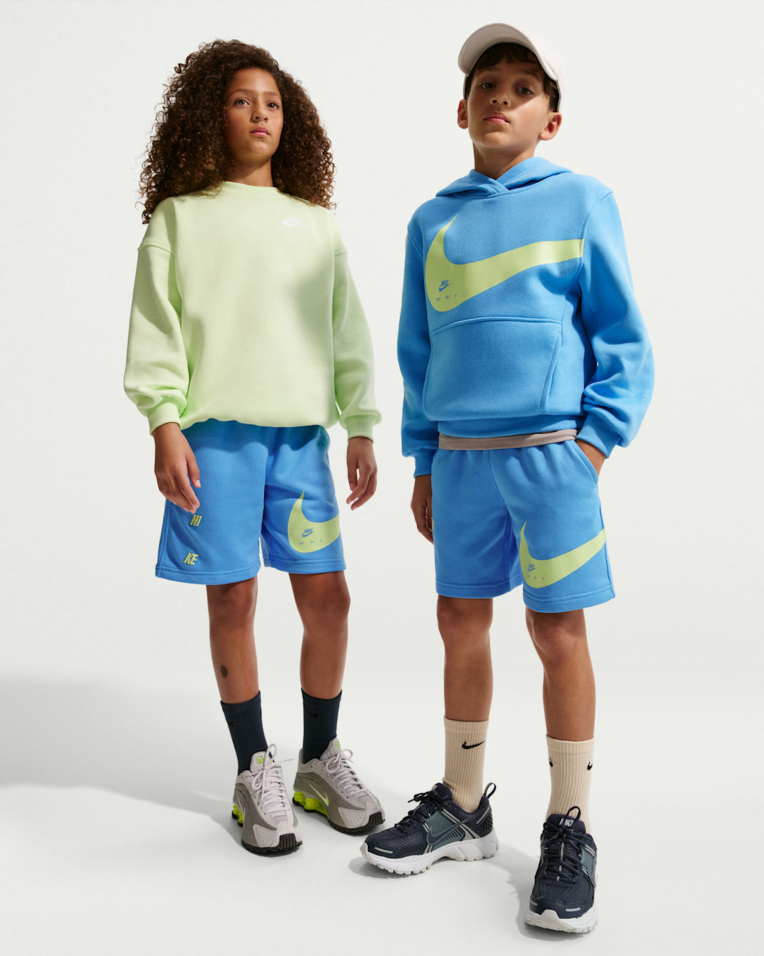 Nike Sportswear Club Big Kids' French Terry Shorts - University Blue/Light Liquid Lime