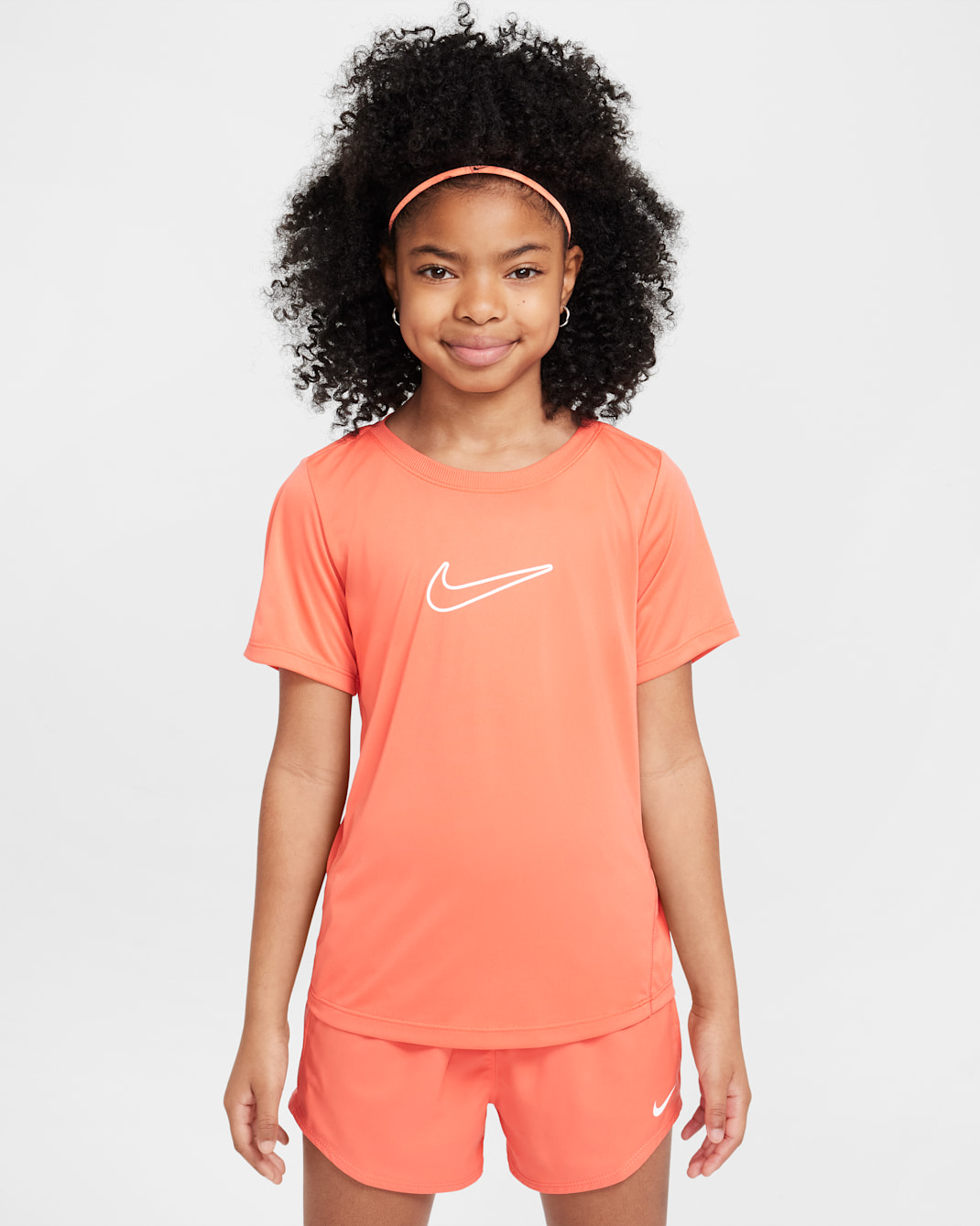 Nike One Fitted 大童 (女童) Dri-FIT 短袖上衣 - Magic Ember/白色