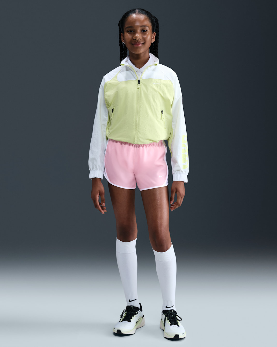 Shorts de correr Dri-FIT para niña talla grande Nike Tempo - Rosa suave medio/Blanco/Blanco/Blanco