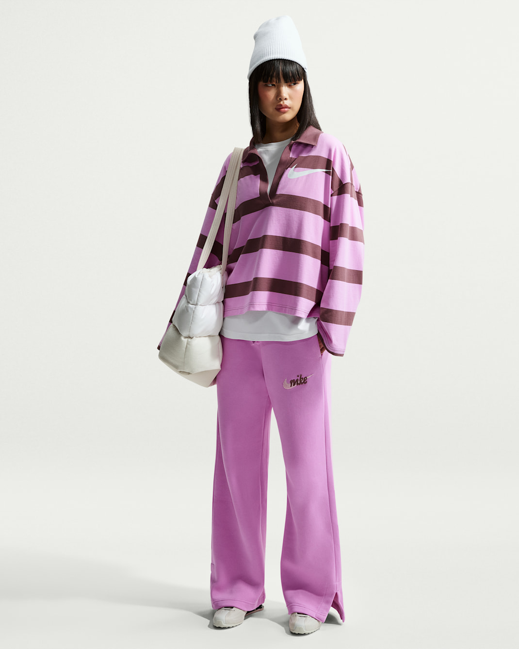 Nike Sportswear Phoenix Fleece Women's High-Waisted Wide-Leg Logo Pants - Light Magenta/Pink Foam