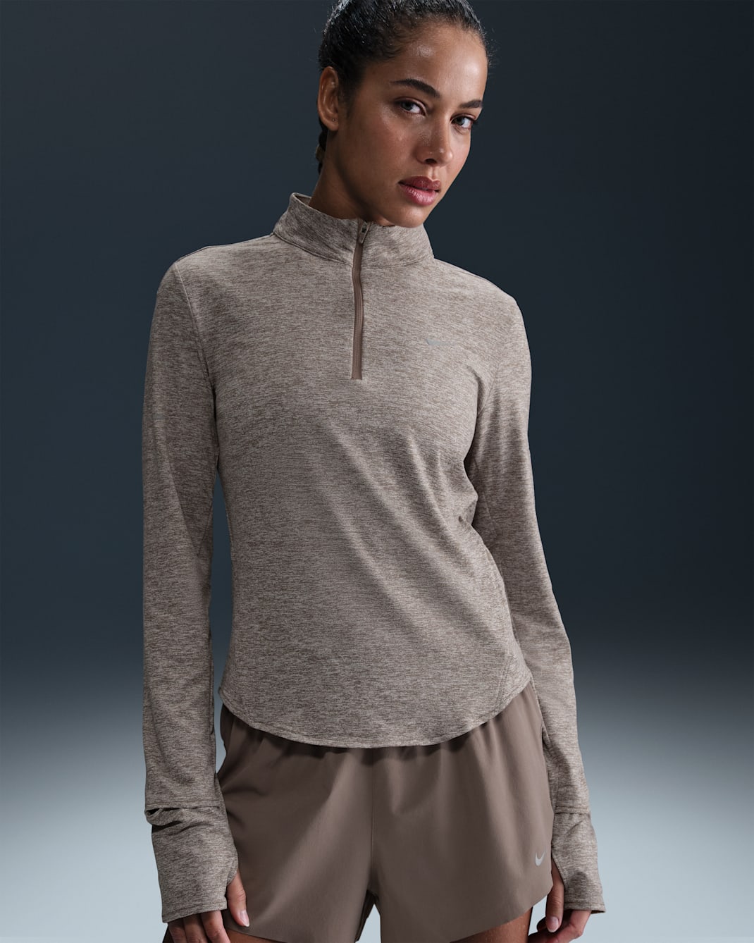 Nike Swift Women's Dri-FIT UV 1/4-Zip Running Top - Mink Brown/Heather/Heather