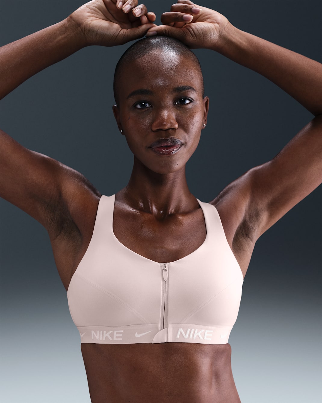 Bra deportivo con almohadillas y cierre frontal para mujer Nike Indy High Support - Rojo sedimento