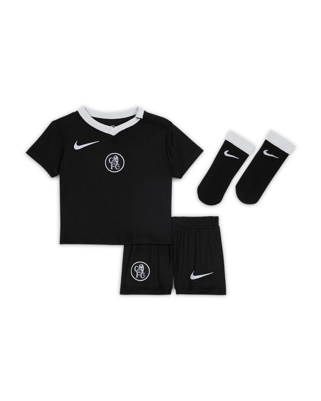 Chelsea F.C. 2025/26 Stadium Third Baby/Toddler Nike Total 90 Football Replica 3-Piece Kit - Black/Field Silver/Game Royal/Field Silver