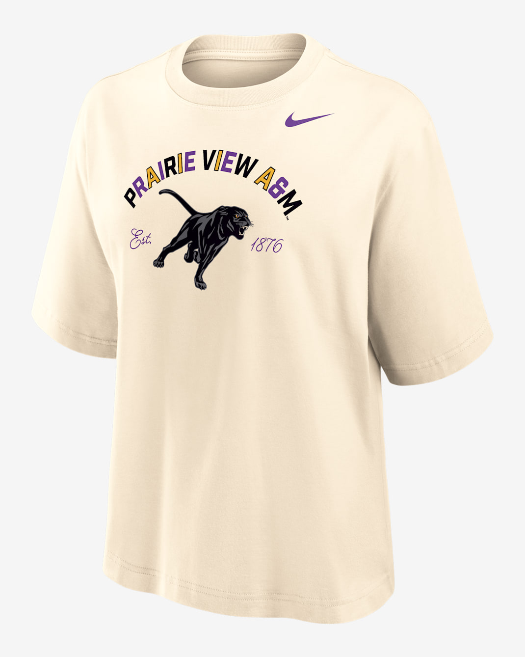 Nike College (Prairie View A&M University) Women's Boxy Cotton T-Shirt - Natural