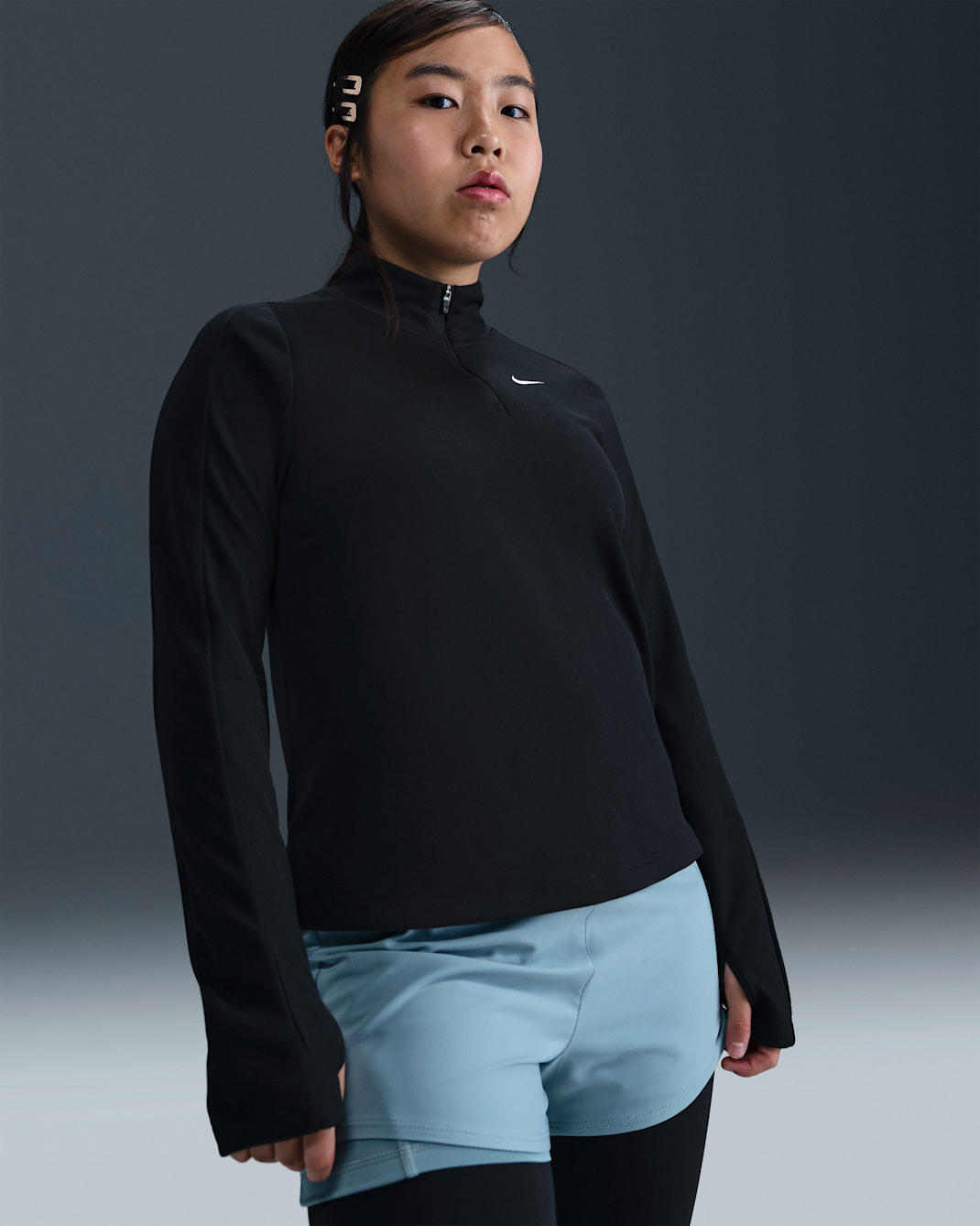 Nike Dri-FIT Older Kids' (Girls') Long-Sleeve 1/2-Zip Top (Extended Size) - Black/White