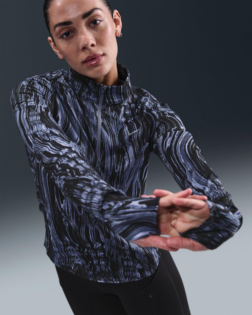 Nike Swift Women's Dri-FIT UV 1/2-Zip Printed Running Top - World Indigo