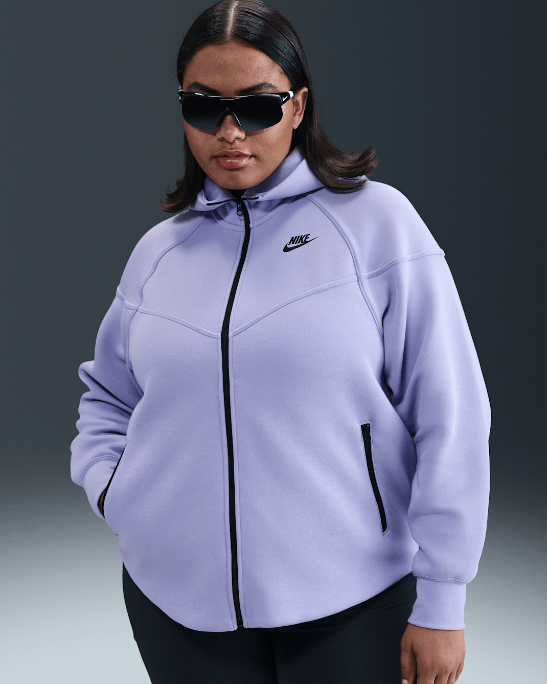 Nike Sportswear Tech Fleece Windrunner Women's Full-Zip Hoodie (Plus Size) - Lilac Ice/Black