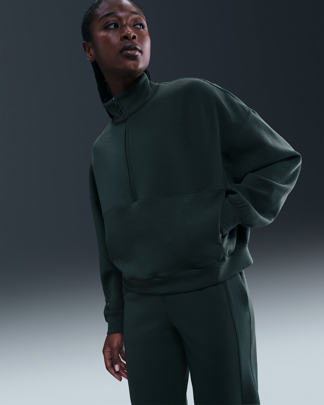 Nike 24.7 ImpossiblySoft Women's Dri-FIT Oversized 1/2-Zip Top - Seaweed/Black Spruce