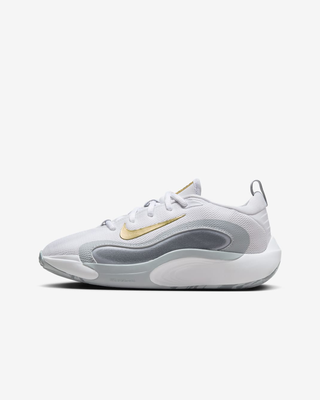 Nike IsoFly Big Kids' Basketball Shoes - White/Cool Grey/Wolf Grey/Metallic Gold Star