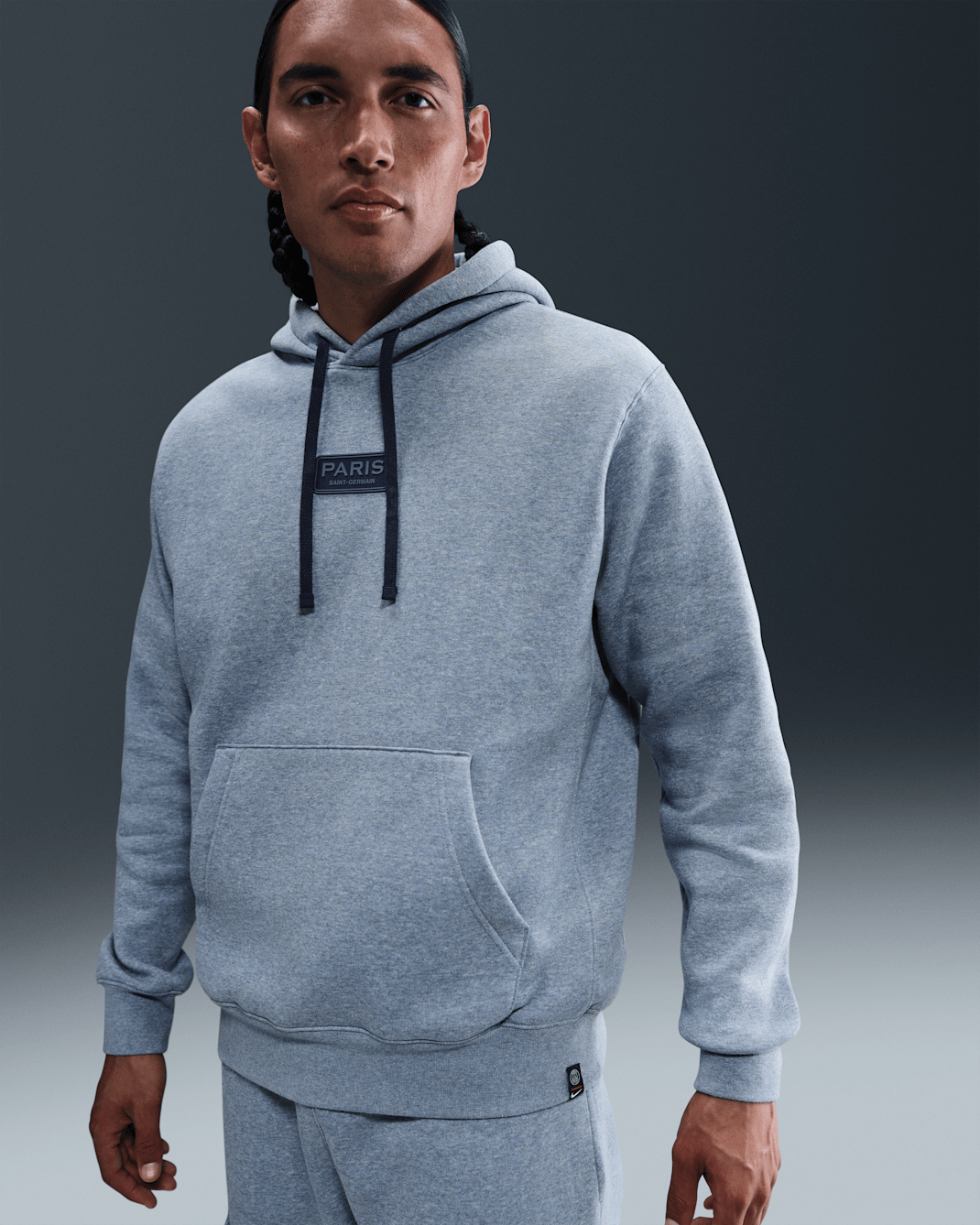 Paris Saint-Germain Club Men's Nike Soccer Pullover Hoodie - Ashen Slate/Heather/Midnight Navy