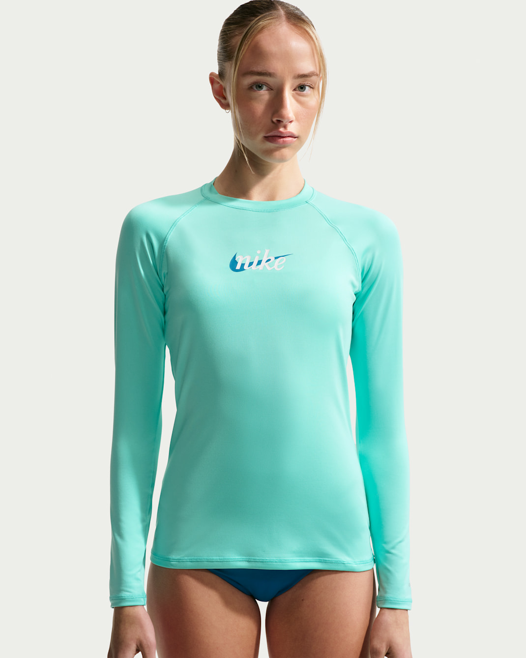 나이키 스윔 하이드로가드 여성 드라이 핏 UV 긴팔 탑 - 터콰이즈/화이트