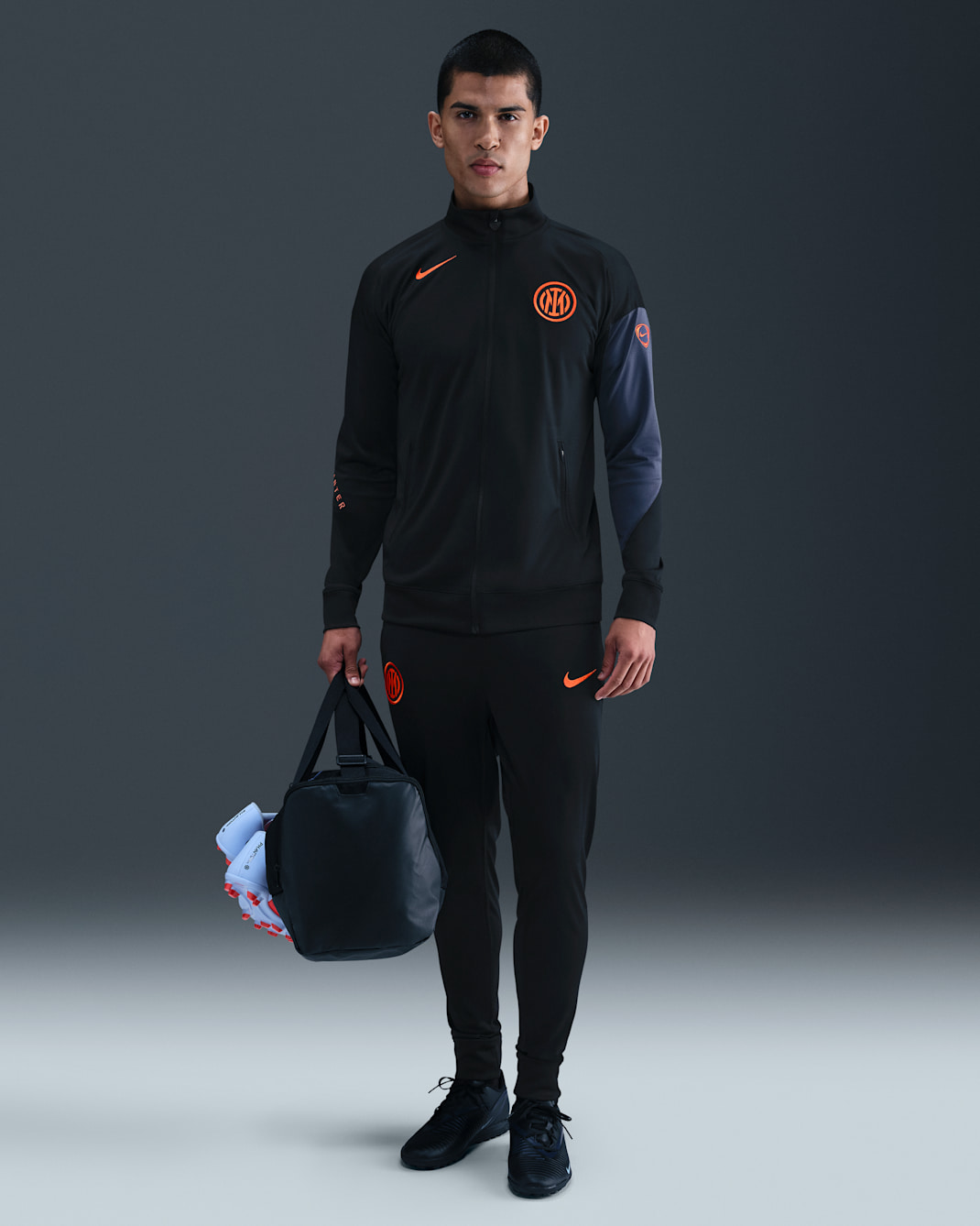 Inter Milan Strike Third Men's Nike Dri-FIT Total 90 Football Knit Tracksuit - Black/Black/Thunder Blue/Safety Orange
