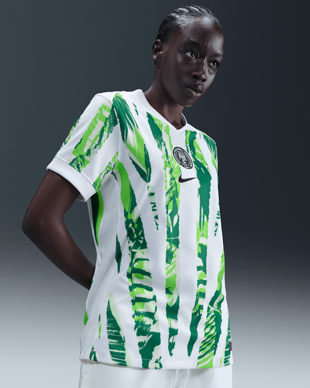 Maglia da calcio replica Nigeria 2025 Stadium (squadra femminile) Nike Dri-FIT da donna – Away - Bianco/Pine Green/Green Strike/Nero