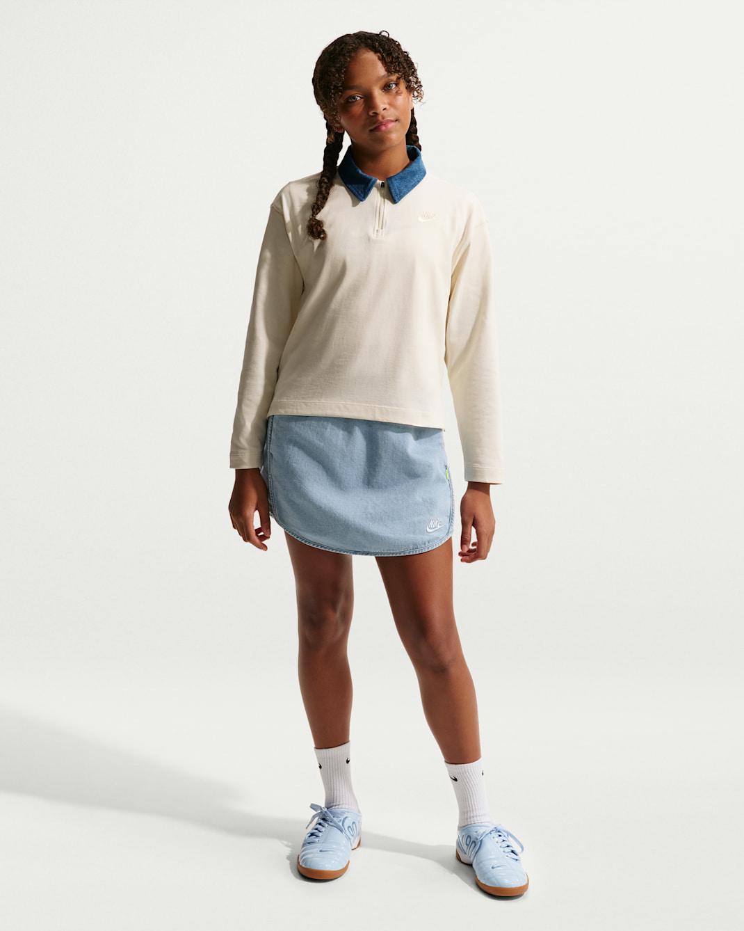 Nike Sportswear Collection Big Kids' (Girls') Denim Skirt - Light Armory Blue/Light Armory Blue/Wheat/Light Armory Blue